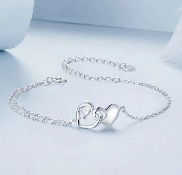 Two Silver Hearts Bracelet